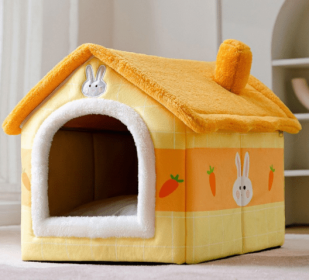 Foldable Dog House Pet Cat Bed Winter Dog Villa Sleep Kennel Removable Nest Warm Enclosed Cave Sofa Pets Supplies (Option: Radish rabbit-Medium)