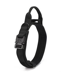 Tactical Dog Collar Military Dog Collar Adjustable Nylon Dog Collar Heavy Duty Metal Buckle with Handle for Dog Training (Color: Black, size: l)