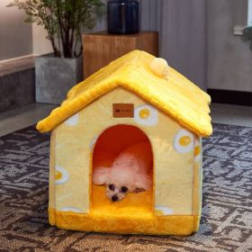 Foldable Dog House Pet Cat Bed Winter Dog Villa Sleep Kennel Removable Nest Warm Enclosed Cave Sofa Pets Supplies (Option: Yellow omelette-Large)